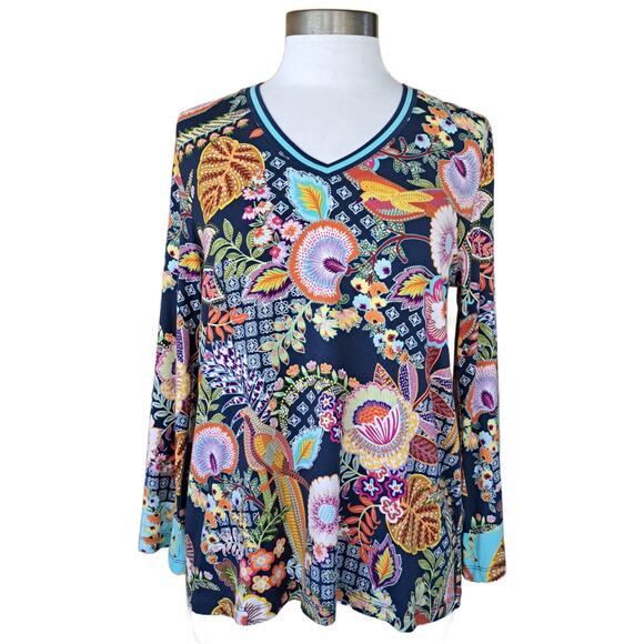 JOHNNY WAS Janice Favorite V Neck Tee Small Kimono Long Sleeve Top Boho Floral - Picture 2 of 12